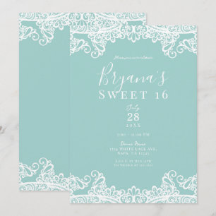 Türkisfarben Türkis Weiß Spitze Elegante Sweet 16  Einladung