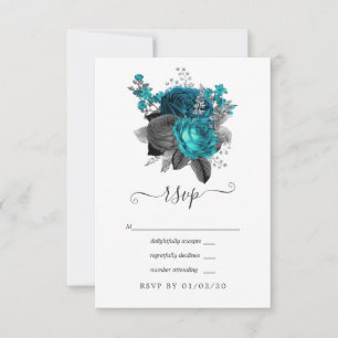 Türkisfarben - Türkisblaue Schwarze und Silberne F RSVP Karte