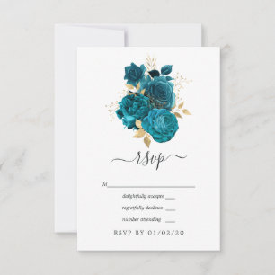 Türkisfarben - Türkisblaue und goldene florale Hoc RSVP Karte