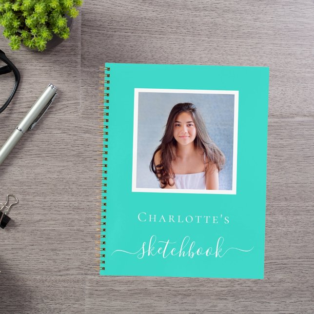 Türkisfarben-Typografie des Sketchbook Foto Notizbuch (Von Creator hochgeladen)