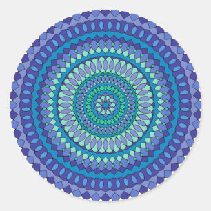 Türkisfarben und aquamarin-blaues Mandala-Muster Runder Aufkleber