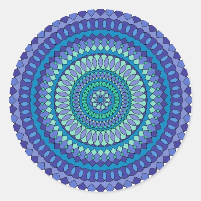 Türkisfarben und aquamarin-blaues Mandala-Muster Runder Aufkleber (Vorderseite)