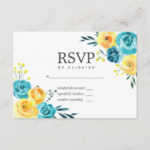 Türkisfarben und gelbe Blumenzwiebeln RSVP Karte