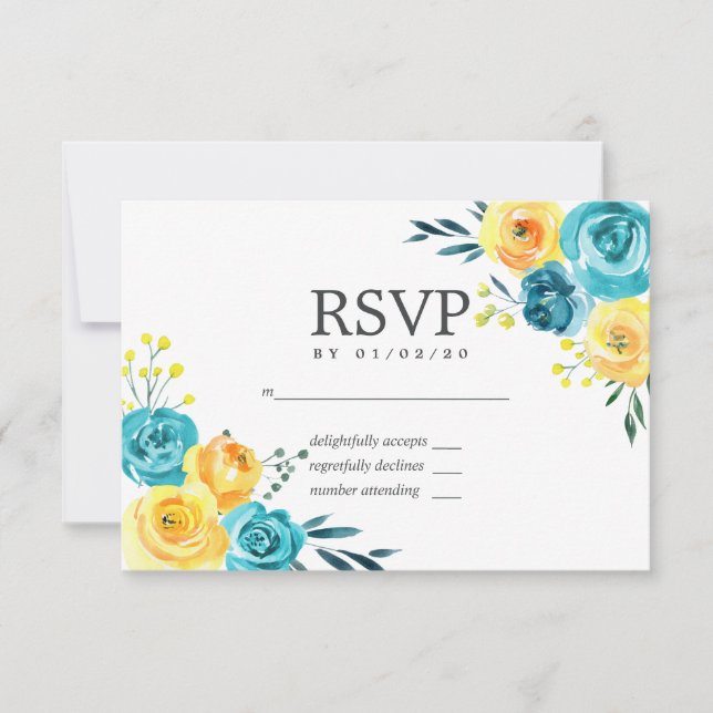 Türkisfarben und gelbe Blumenzwiebeln RSVP Karte (Vorderseite)