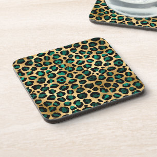 Türkisfarben und Gold Leopard Serie Design 14 Getränkeuntersetzer