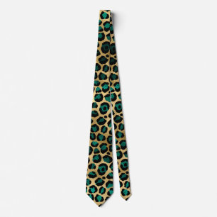 Türkisfarben und Gold Leopard Serie Design 14 Krawatte
