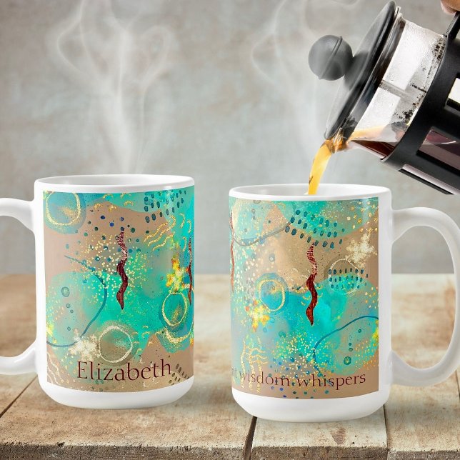 Türkisfarben und goldfarbenes antikes Weisheit Boh Kaffeetasse (Embrace serenity with every sip from our Turquoise And Golden Ancient Wisdom Boho Mug.)
