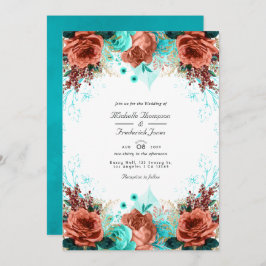 Türkisfarben und Korallen Rustikales Foto für Hoch Einladung