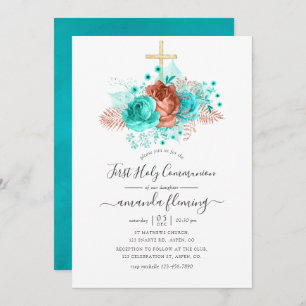 Türkisfarben und Korallengewässer Blumenkolonie He Einladung