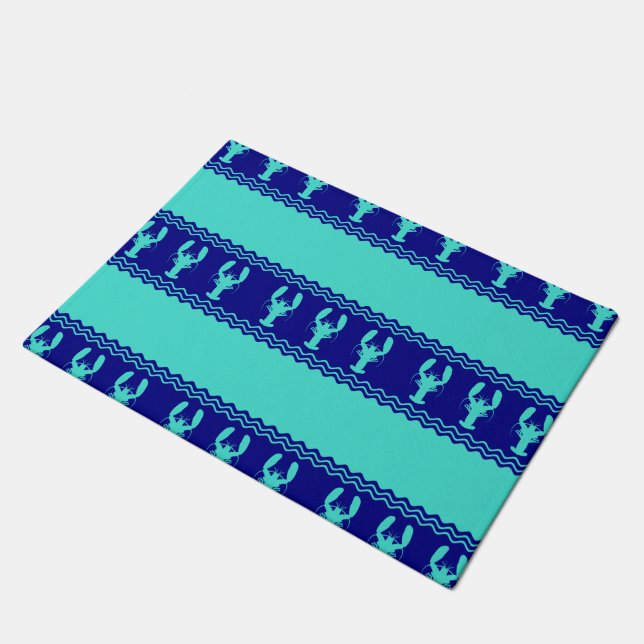 Türkisfarben und Navy Blue Coasters Fußmatte (Schrägansicht)