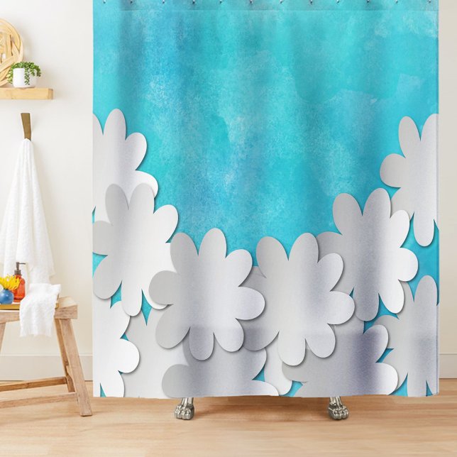 Türkisfarben und weiße Blume Duschvorhang (Von Creator hochgeladen)