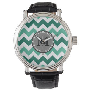 Türkisfarben und Zickzack Zigzag Monogramm Armbanduhr