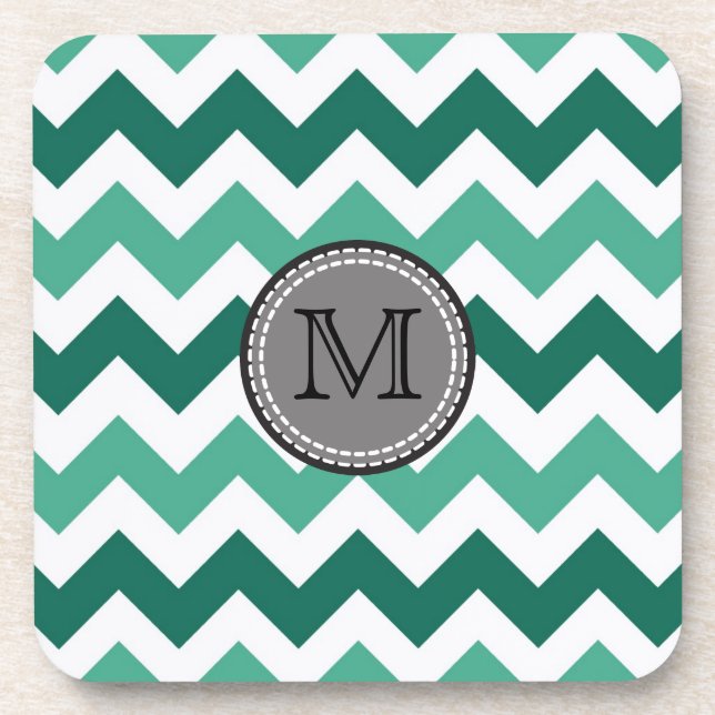 Türkisfarben und Zickzack Zigzag Monogramm Getränkeuntersetzer (Vorderseite)