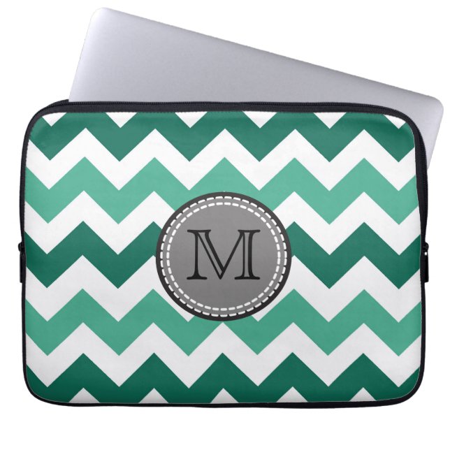 Türkisfarben und Zickzack Zigzag Monogramm Laptopschutzhülle (Vorderseite)
