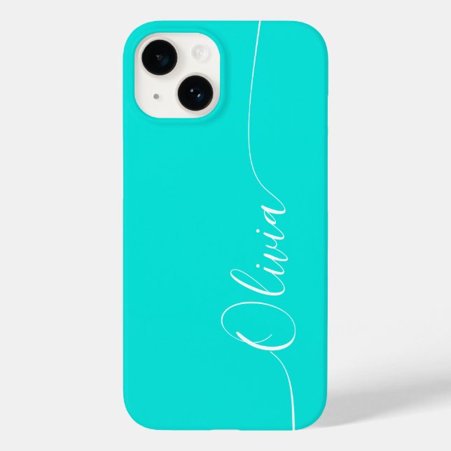Türkisfarben Weiß Elegante Kalligrafieschrift Name Case-Mate iPhone Hülle (Rückseite)