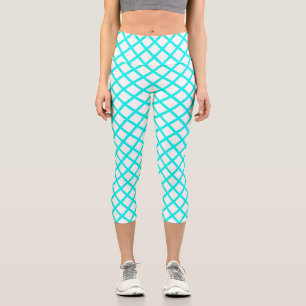 Türkisfarben-weißes Harlekin-Diamant-Streifenmuste Capri Leggings