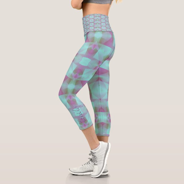 Türkisfarbene Abstrakte Pastell Personalisiert HCL Capri Leggings (Links)
