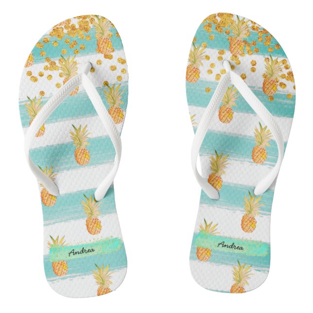 Türkisfarbene Ananas Flip Flops (Fußbett)