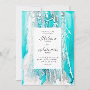 Türkisfarbene Aquamarine Abstrakte Hochzeitseinlad Einladung