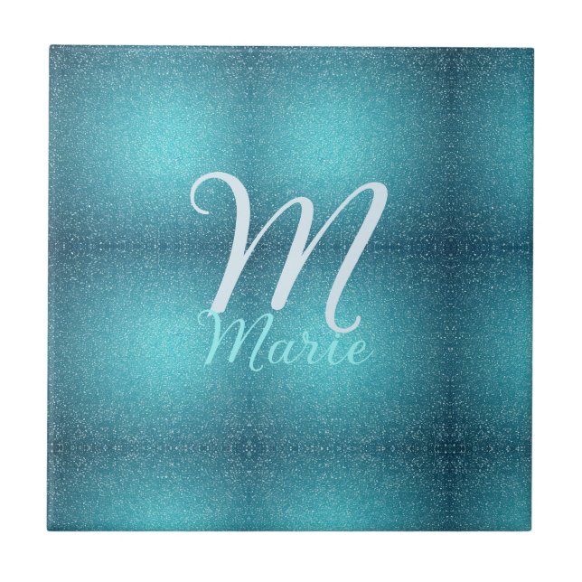 Türkisfarbene aquamarine Aqua-Monogramm Zusatz von Fliese (Vorderseite)