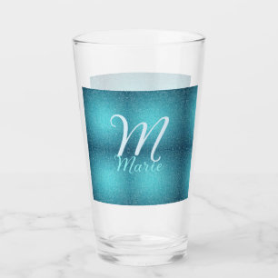 Türkisfarbene aquamarine Aqua-Monogramm Zusatz von Glas
