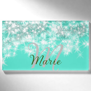 Türkisfarbene aquamarine Aqua-Monogramm Zusatz von Namenschild