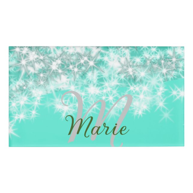 Türkisfarbene aquamarine Aqua-Monogramm Zusatz von Namenschild (Vorderseite)