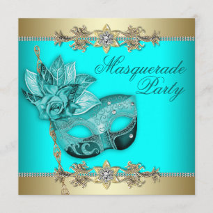 Türkisfarbene Aquamarine Blaue Masquerade Party Ei Einladung
