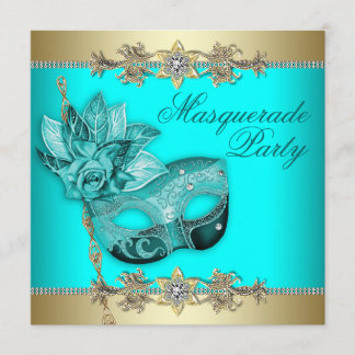 Türkisfarbene Aquamarine blaue Masquerade Party Ei Einladung