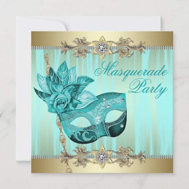 Türkisfarbene Aquamarine blaue Masquerade Party Ei Einladung (Vorderseite)