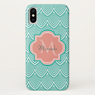 Türkisfarbene Art Deco Fischschuppen Pink Monogram Case-Mate iPhone Hülle