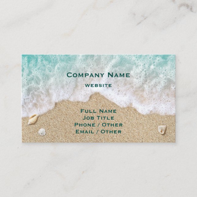 Türkisfarbene Beach Waves & Sand Business Card Visitenkarte (Vorderseite)