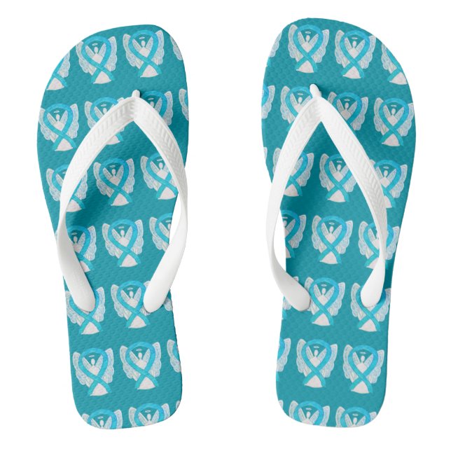 Türkisfarbene Bewusstseinsschleife Engel Custom Fl Flip Flops (Fußbett)