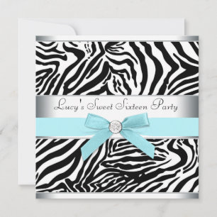 Türkisfarbene Blau Zebra Sweet Sixteen Geburtstags Einladung