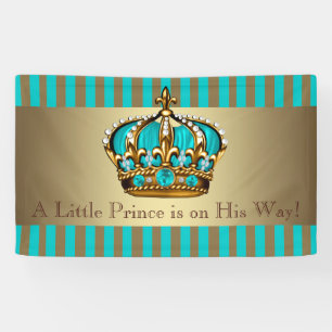 Türkisfarbene Blaue Goldene Kronen Prinz Baby Show Banner