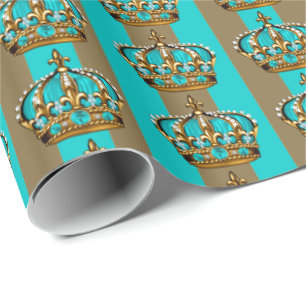 Türkisfarbene Blaue Goldene Prinzenkrone Geschenkpapier