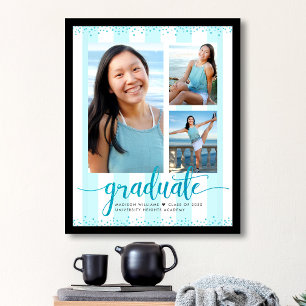Türkisfarbene Blaue Grad 3 Foto Glitter Schrift St Poster