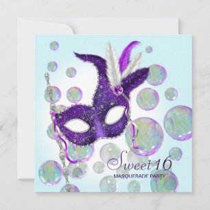 Türkisfarbene Blaue Lila Blasen Sweet Sixteen Mask Einladung