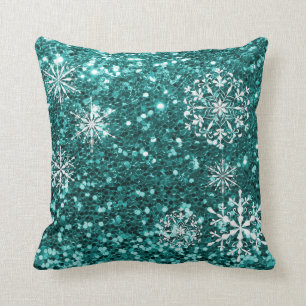 Türkisfarbene Blaue Schneeflocke Glitter Weihnacht Kissen