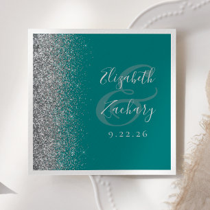 Türkisfarbene blaue silberne Glitter-Hochzeitsserv Serviette