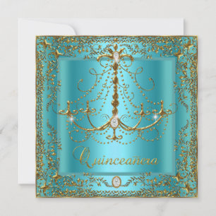 Türkisfarbene blaue Tiara Gold Quinceanera 15. Geb Einladung