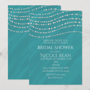 Türkisfarbene blaue und Perlen elegante Hochzeitsd Einladung