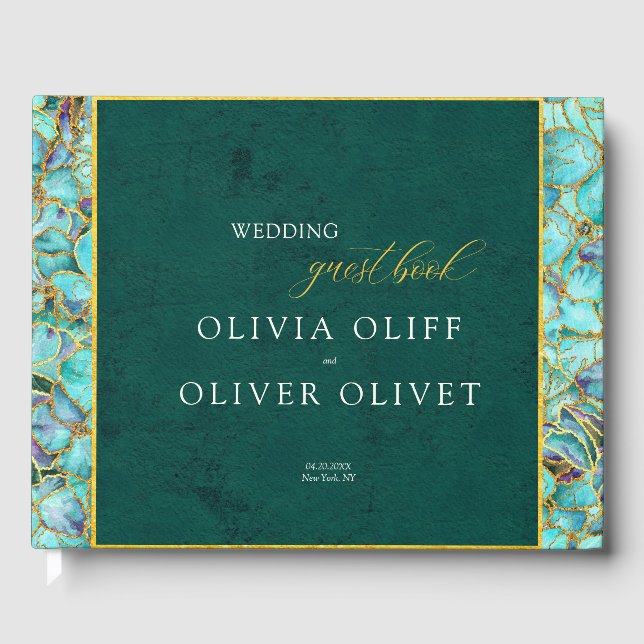 Türkisfarbene Blume Emerald Wedding Gästebuch (Vorderseite)