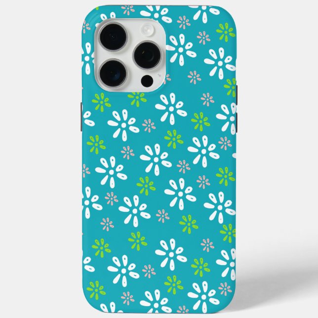 Türkisfarbene Blume Muster iPhone 15 Pro Max Case (Rückseite)