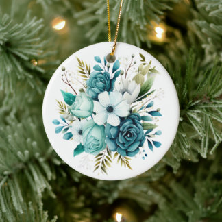 Türkisfarbene Blumendekoration Keramik Ornament