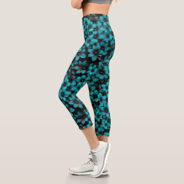 Türkisfarbene Blumenleggings Capri Leggings
