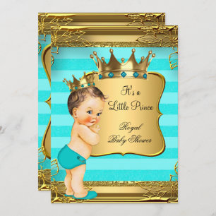 Türkisfarbene Brünette Babydusche Prince Baby Boy Einladung