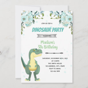 Türkisfarbene Dinosaurier-Baby-Shower-Einladung Einladung