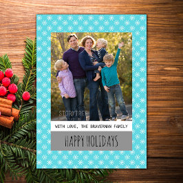 Türkisfarbene Einfache Schneeflocke Foto Flat Card Feiertagskarte