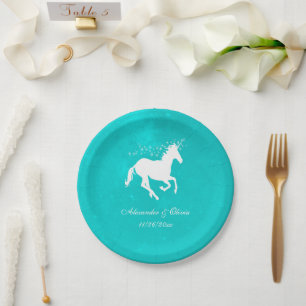 Türkisfarbene Einhorn-Hochzeitsscheibe Pappteller